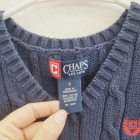 💕 CHAPS Navy Blue Sweater Vest Children's Size 7 - Picture 6 of 6